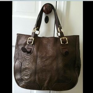 ANTONIO MELANI BROWN VEGAN LEATHER SNAKE HOBO TOTE